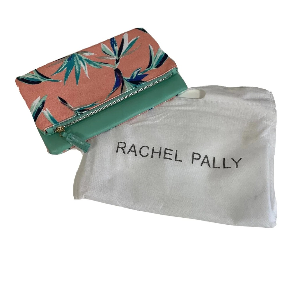 Rachel Pally Leather Floral Reversible Clutch Womens M Pink Zip Tassel Lined New